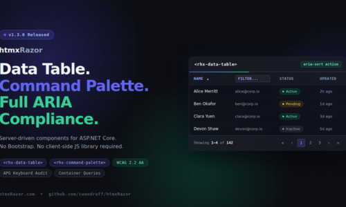 htmxRazor v1.3.0: Data Table, Accessibility, and Modern CSS
